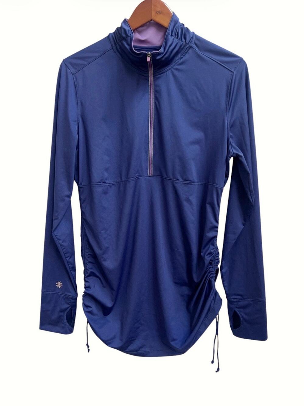 Athleta Hot Shot 1/4 Zip Performance Shirt Sz XL Long Slv Ruched Side Thumbhole